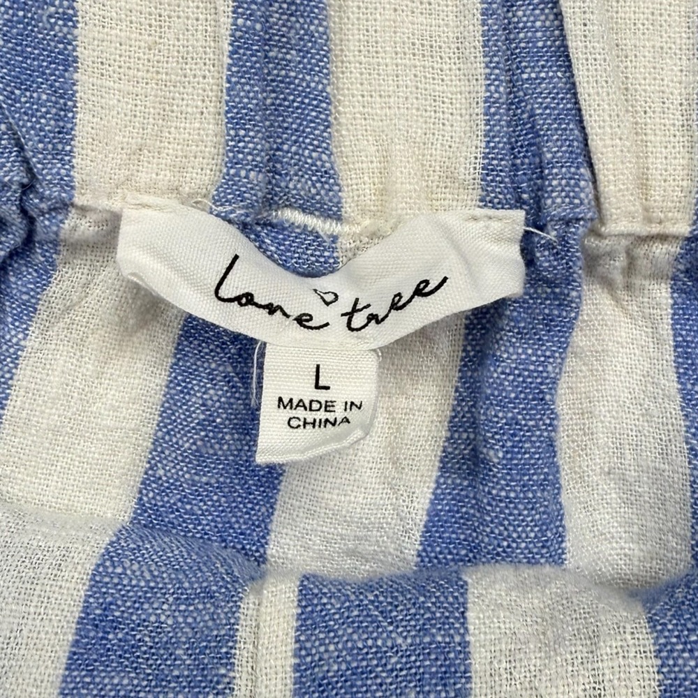 Love Tree Linen L Striped Midi Skirt Blue White Paperbag Waist Nautical Beachy - Picture 10 of 12
